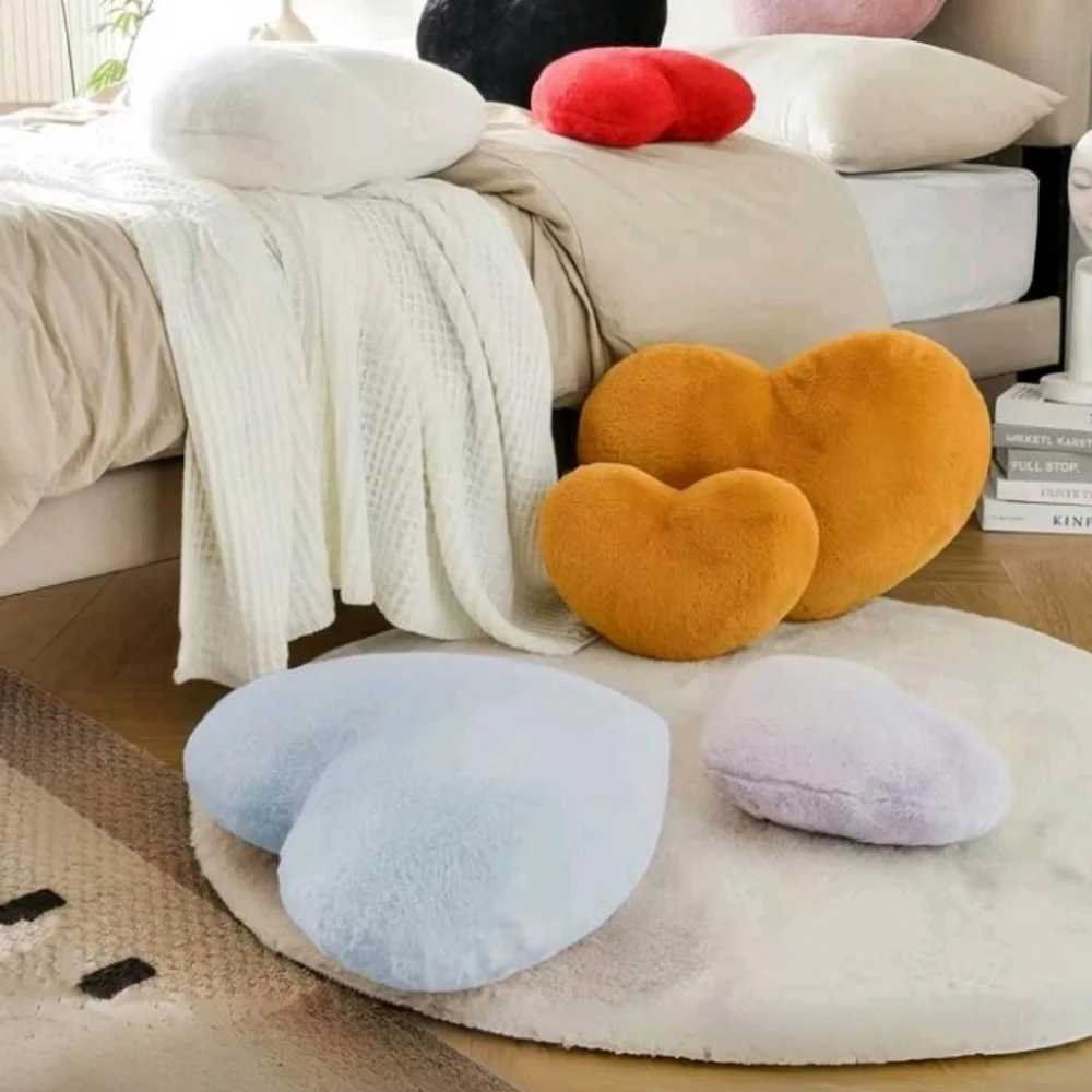 Heart-Shaped Blue Plush Faux Fur Throw Pillow